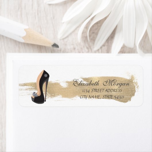 Elegant zwarte hoge niveaus, goudpenseelstreek etiket (Insitu)