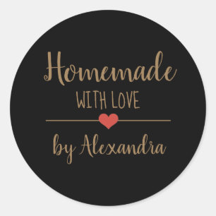 Elegant zwarte homemade met liefdesgouden scriptkl ronde sticker