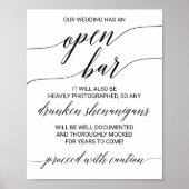 Elegant zwarte kalligrafie Attentie open balk Sign Poster (Voorkant)