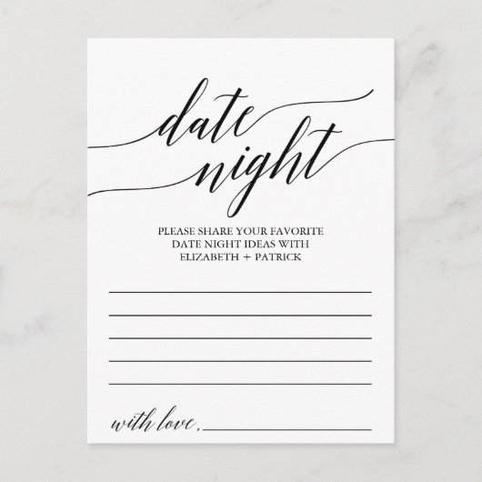 Elegant zwarte kalligrafie Datum nacht ideale Kaar Briefkaart (Voorkant)