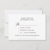 Elegant zwarte kalligrafie dieetvoorschrift RSVP kaartje (Achterkant)