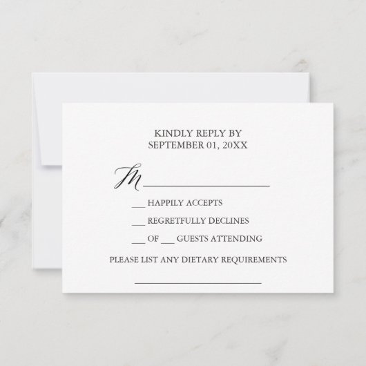 Elegant zwarte kalligrafie dieetvoorschrift RSVP kaartje (Achterkant)
