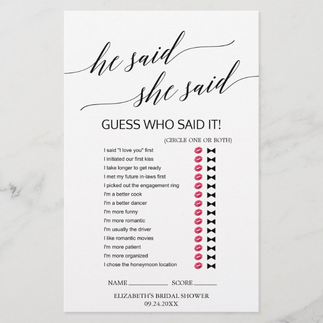 Elegant zwarte kalligrafie "Hij zei dat ze zei dat (Voorkant)