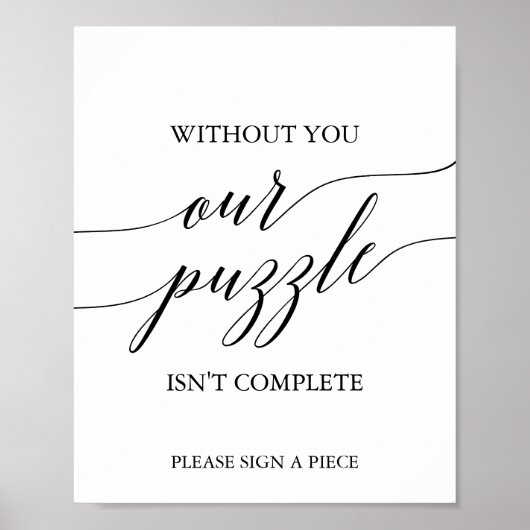 Elegant zwarte kalligrafie Puzzle Guestbook Sign Poster (Voorkant)