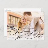 Elegant zwarte kalligrafie Sparen de Datum Briefkaart (Voorkant / Achterkant)