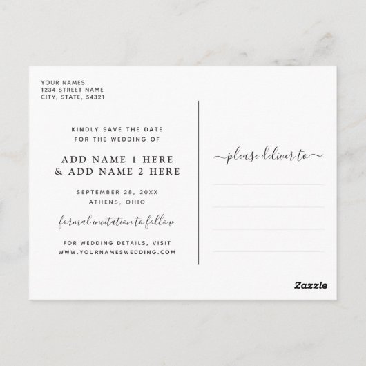 Elegant zwarte kalligrafie Sparen de Datum Briefkaart (Achterkant)