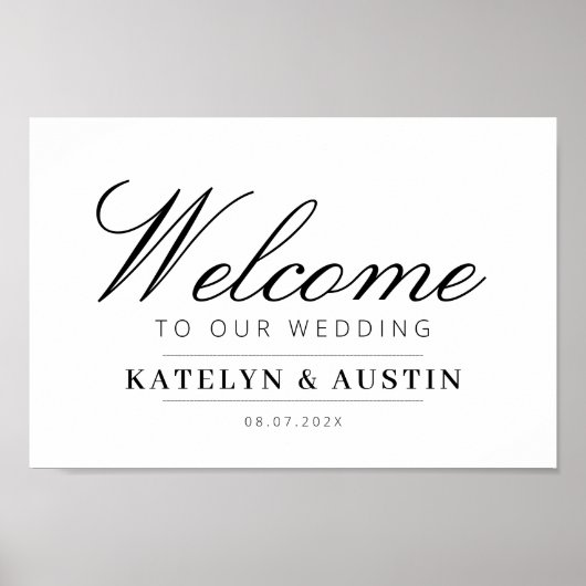 elegant zwarte kalligrafie welkom trouwbord poster (Voorkant)