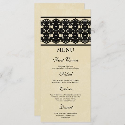 Elegant zwarte kant aangepast huwelijksmenu menu (Voorkant / Achterkant)