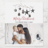 Elegant zwarte kerstfoto wijn etiket (Enkel label)