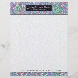 Elegant zwarte kleurrijke Paarse glitter & Sparkle Gepersonaliseerd Briefhoofd