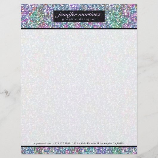 Elegant zwarte kleurrijke Paarse glitter & Sparkle Gepersonaliseerd Briefhoofd (Voorkant)