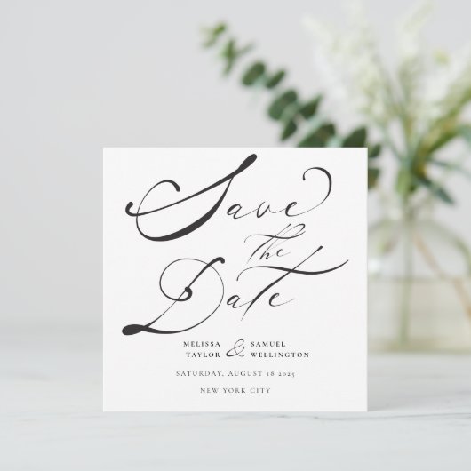 Elegant Zwarte Krachtige Calligrafie Scriptie Brui Save The Date (Staand voorkant)
