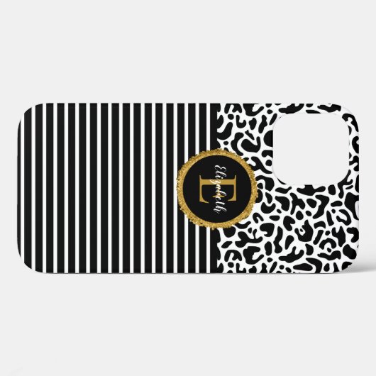 Elegant zwarte leopard-hoes voor monogram laptop Case-Mate iPhone case (Achterkant (horizontaal))