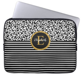 Elegant zwarte leopard-hoes voor monogram laptop sleeve