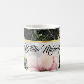 Elegant zwarte marmer roze Floral met naam Koffiemok (Center)