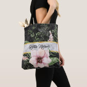 Elegant zwarte marmer roze Floral met naam Tote Bag (Dichtbij)