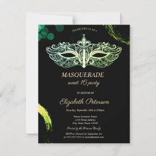 Elegant Zwarte Masquerade, Chic Masker Sweet 16 Kaart