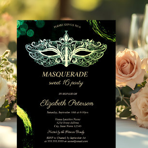 Elegant Zwarte Masquerade, Chic Masker Sweet 16 Kaart