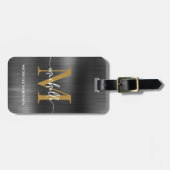 Elegant Zwarte Metaal Gouden Monogram Initiaal Sch Bagagelabel (Voorkant horizontaal)