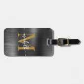 Elegant Zwarte Metaal Gouden Monogram Initiaal Sch Bagagelabel (Voorkant horizontaal)