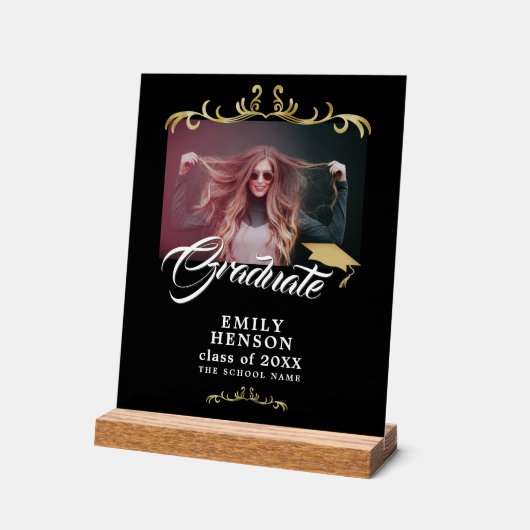 Elegant Zwarte Ornamenten Afstudeerder Afstuderen  Acryl Bord (Hoek)