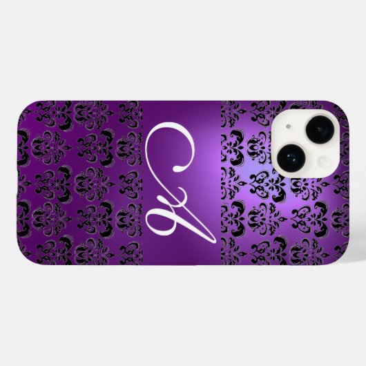 ELEGANT ZWARTE PAARSE DAMASKMONOGRAM Case-Mate iPhone CASE (Achterkant (horizontaal))