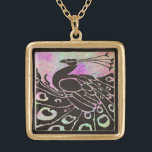 ELEGANT ZWARTE PEACOCK IN PAARSE BLAUWE SPARKELS GOUD VERGULDEN KETTING<br><div class="desc">Elegant Art Nouveau pauock in zwarte en roze sparken en glitters.</div>