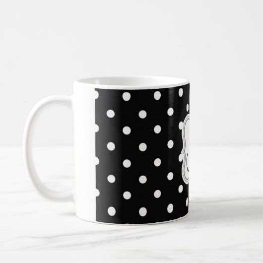 Elegant zwarte polka-stippen, monogramme initiaal  koffiemok (Links)