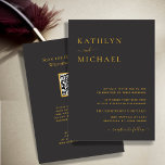 Elegant zwarte QR-code in één moderne bruiloft Kaart<br><div class="desc">Elegant Black and Gold Modern Typografie QR Code All in One Minimalist Wedding Invitation Kaart. Viel je speciale dag om met deze elegante en mooie huwelijksuitnodigingskaart om je speciale gelegenheid te verfraaien. Alle teksten zijn vooraf geregeld zodat u zich gemakkelijk en snel kunt personaliseren met uw eigen details. Als je...</div>
