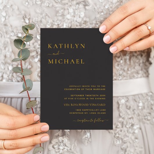 Elegant zwarte QR-code in één moderne bruiloft Kaart