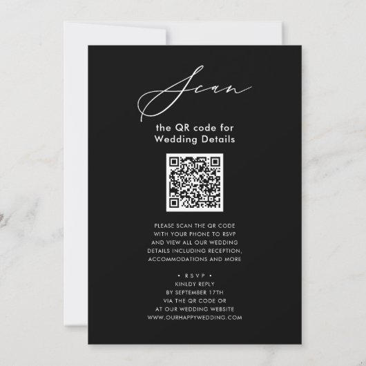 Elegant zwarte QR-code in één moderne bruiloft Kaart (Achterkant)