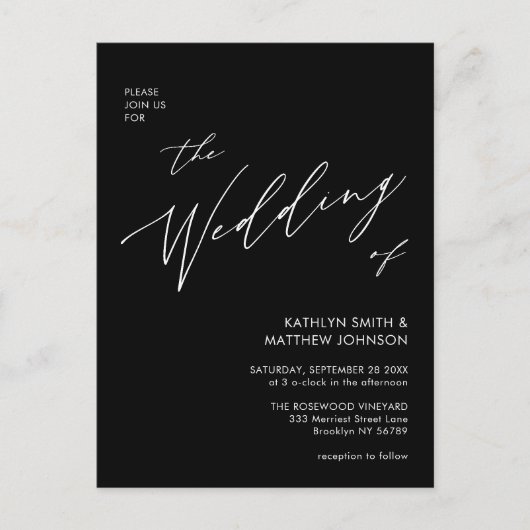 Elegant zwarte QR-code in één moderne bruiloft Uitnodiging Briefkaart (Voorkant)