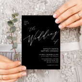 Elegant zwarte QR-code in één moderne bruiloft Uitnodiging Briefkaart