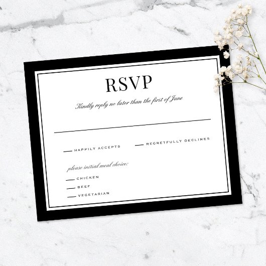 Elegant zwarte rand | Weddenschapssenkaart Bedankkaart