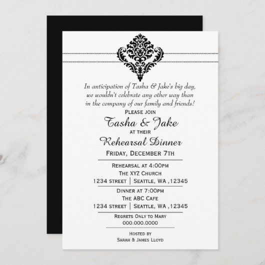 Elegant zwarte repetitie Inbeluitnodiging Kaart (Voorkant / Achterkant)