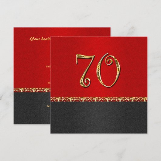 Elegant zwarte rode 70e gouden partij kaart (Voorkant / Achterkant)
