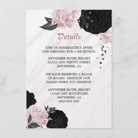 Elegant zwarte roze bloemen — Specificaties Informatiekaartje (Voorkant)