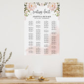 Elegant zwarte roze florale alfabetische zitplaats poster (Keuken)