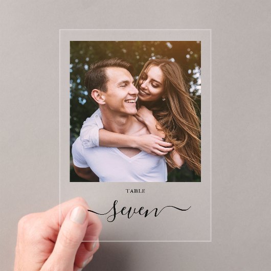 Elegant Zwarte Script Foto Tafelnummer (Insitu (Draagbaar))