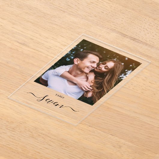 Elegant Zwarte Script Foto Tafelnummer (Laagn)