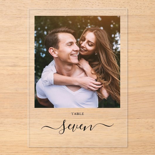 Elegant Zwarte Script Foto Tafelnummer (Voorkant)