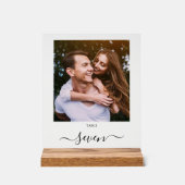 Elegant Zwarte Script Foto Tafelnummer Acryl Bord (Voorkant)