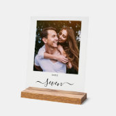 Elegant Zwarte Script Foto Tafelnummer Acryl Bord (Hoek)