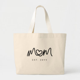 Elegant Zwarte Script Hart Nieuwe Moeder Gevestigd Grote Tote Bag