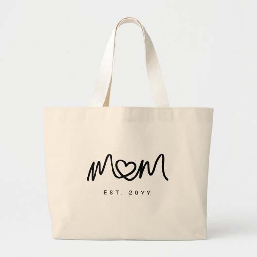 Elegant Zwarte Script Hart Nieuwe Moeder Gevestigd Grote Tote Bag (Voorkant)