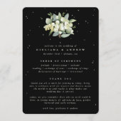 Elegant Zwarte Sneeuwbes + Eucalyptus Bruidsboeket Programmakaart (Voorkant)