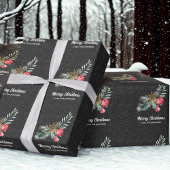 Elegant Zwarte Sneeuwvlok Kerst Script Cadeaupapier
