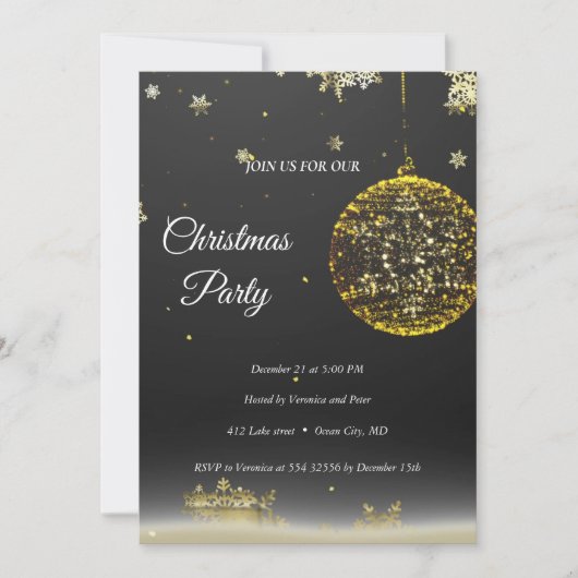 Elegant zwarte sterrenuitnodiging kaart (Voorkant)