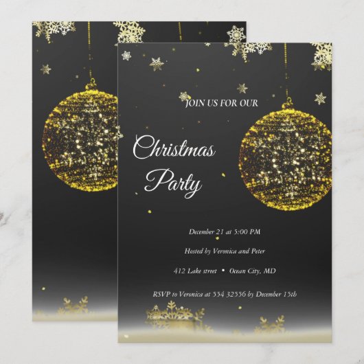 Elegant zwarte sterrenuitnodiging kaart (Voorkant / Achterkant)