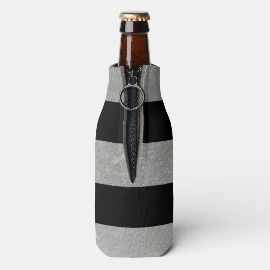 Elegant zwarte strepes zilverfolie bedrukt flesjeskoeler (Fles Achterkant)